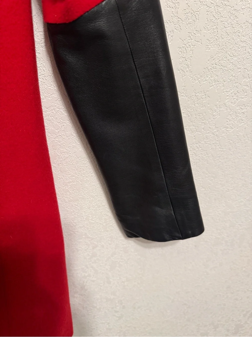 Mason Red Wool Coat Black Lamb Leather Sleeves Size 0